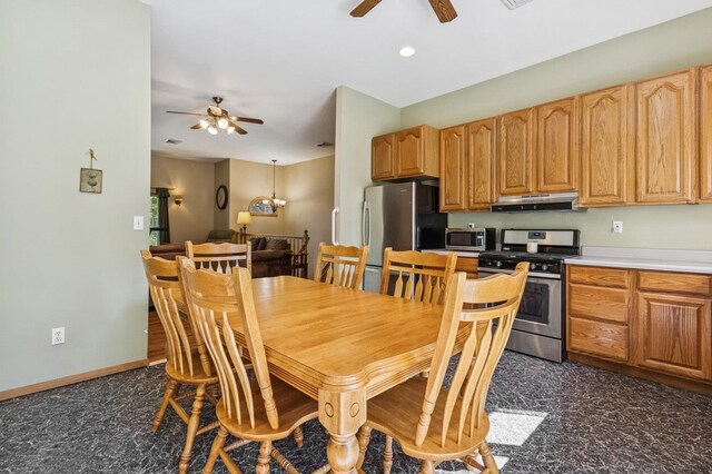 312 Diddell Rd, Poughkeepsie, NY 12603 - dining space featuring ceiling fan, baseboards, and recessed lighting