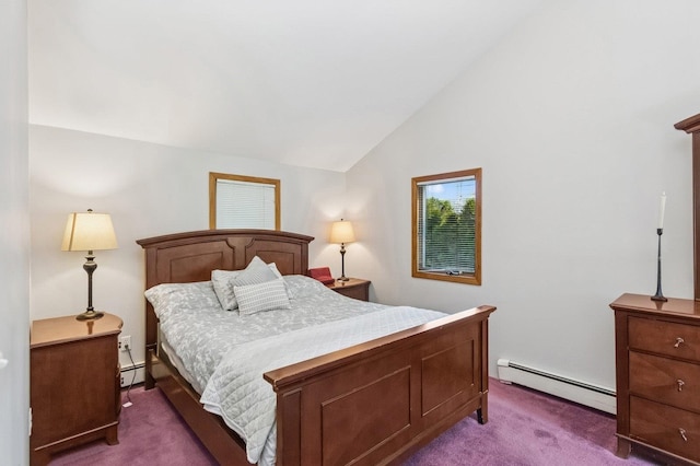 312 Diddell Rd, Poughkeepsie, NY 12603 - carpeted bedroom featuring a baseboard radiator, vaulted ceiling, and a baseboard heating unit