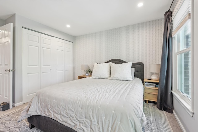 7 Washington Mews Unit 7, Port Chester, NY 10573 - bedroom with multiple windows, a closet, light colored carpet, and recessed lighting