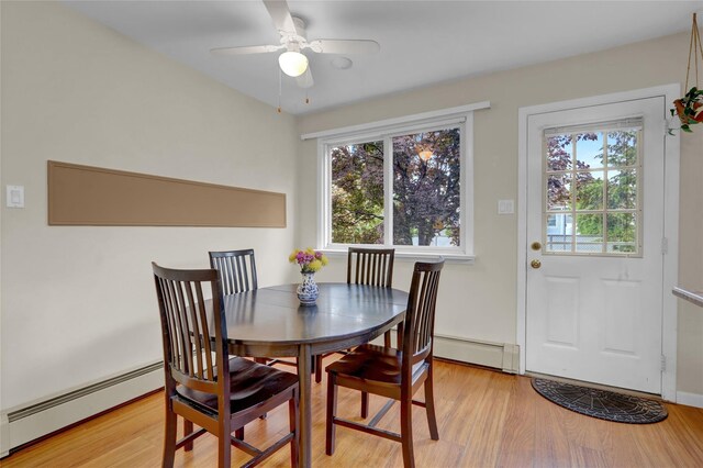 207 N 3rd St, Bethpage, NY 11714 - dining room featuring baseboard heating, plenty of natural light, light wood-type flooring, and a baseboard radiator