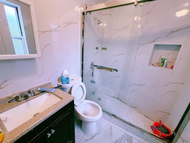 94-30 50th Ave, Elmhurst, NY 11373 - full bathroom featuring vanity, marble finish floors, a marble finish shower, and toilet