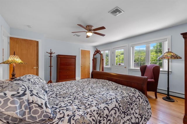 138 Jansen, Holmes, NY 12531 - bedroom featuring a baseboard heating unit, wood finished floors, and a ceiling fan