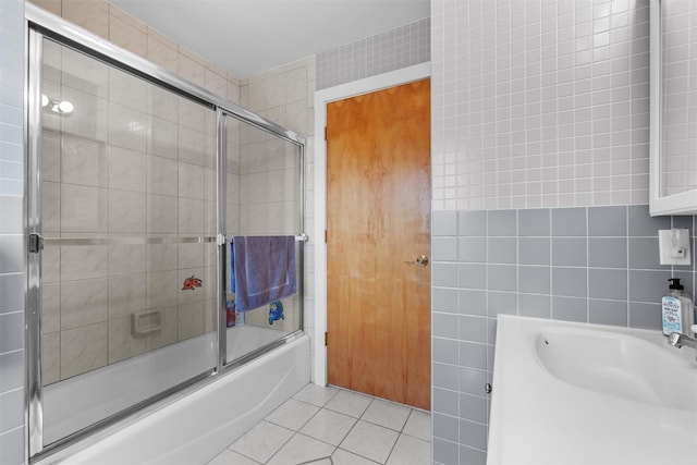 138 Jansen, Holmes, NY 12531 - bathroom with tile walls, shower / bath combination with glass door, tile patterned floors, and vanity