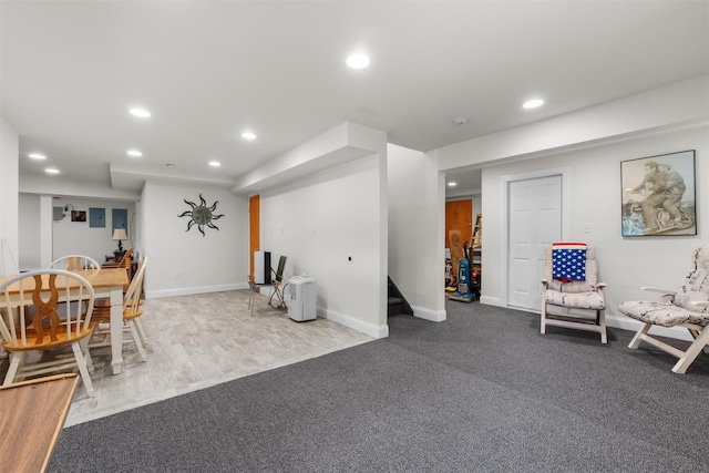 138 Jansen, Holmes, NY 12531 - sitting room featuring recessed lighting, stairway, and carpet