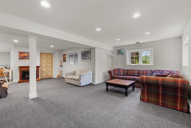 138 Jansen, Holmes, NY 12531 - living area featuring recessed lighting, carpet, and a fireplace