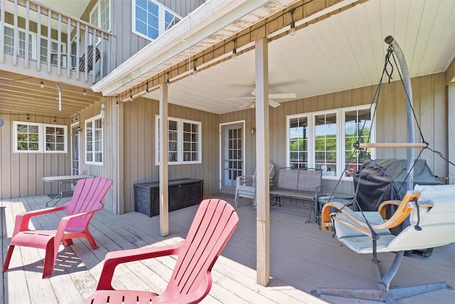 138 Jansen, Holmes, NY 12531 - wooden terrace featuring a hot tub, ceiling fan, and a grill