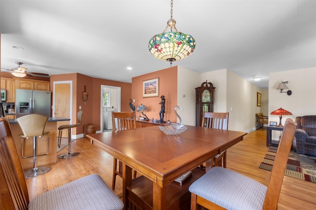 138 Jansen, Holmes, NY 12531 - dining area with light wood-style flooring, a ceiling fan, and recessed lighting