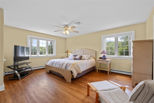138 Jansen, Holmes, NY 12531 - bedroom with multiple windows, a baseboard radiator, light wood finished floors, and a ceiling fan