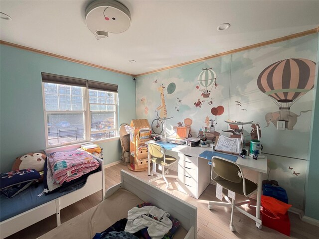 167-11 Powells Cove Blvd Unit 27, Beechhurst, NY 11357 - bedroom featuring crown molding, an office area, wood finished floors, and baseboards