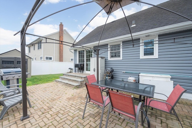 129 Michel Ave, Farmingdale, NY 11735 - view of patio / terrace featuring outdoor dining area and a storage shed