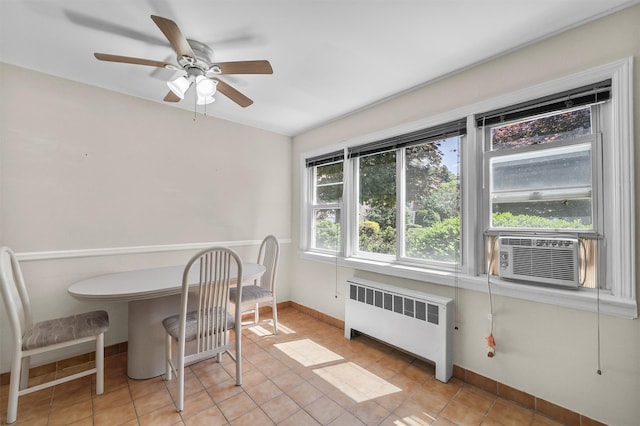 4 Leewood Cir Unit 4L, Eastchester, NY 10709 - dining space featuring radiator heating unit, baseboards, a ceiling fan, light tile patterned floors, and cooling unit