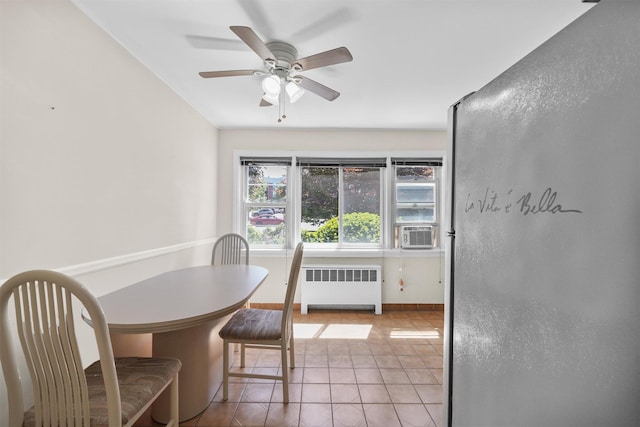 4 Leewood Cir Unit 4L, Eastchester, NY 10709 - dining area with radiator, a ceiling fan, tile patterned floors, cooling unit, and baseboards