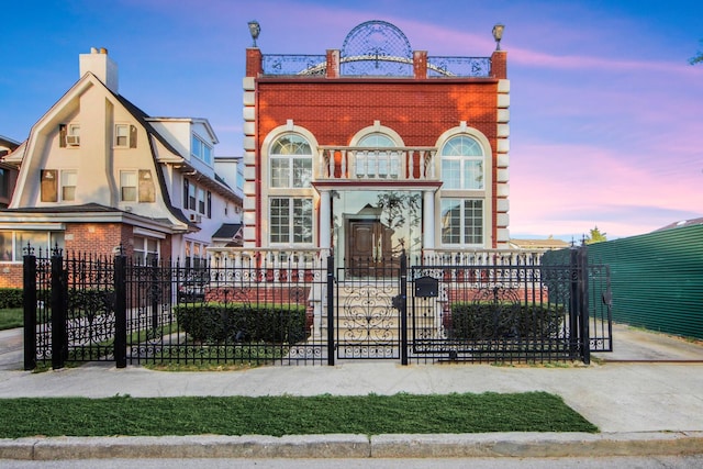 267 Dover St, Brooklyn, NY 11235 - view of front of property featuring a gate, a fenced front yard, and a chimney
