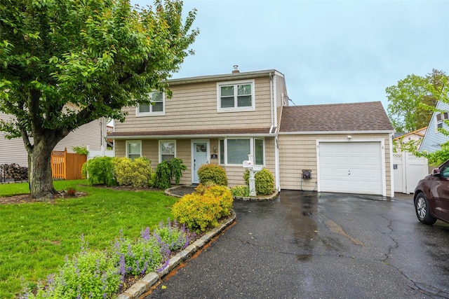11 Myrtle Ln, Levittown, NY 11756 - view of front facade with a garage, driveway, and a chimney