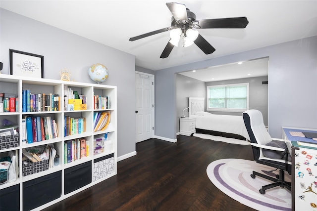 11 Myrtle Ln, Levittown, NY 11756 - office with wood finished floors, baseboards, and a ceiling fan