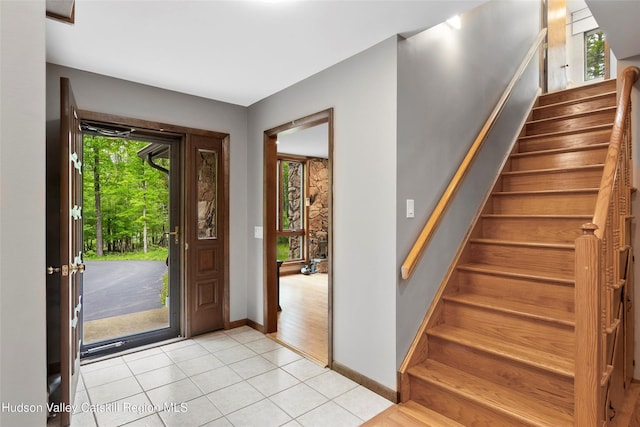 48 Deer Park Rd, Cairo, NY 12473 - entrance foyer featuring stairway, baseboards, and light tile patterned floors