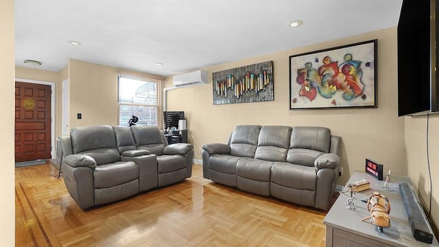 3217 Tenbroeck Ave, Bronx, NY 10469 - living room featuring a wall mounted air conditioner and recessed lighting