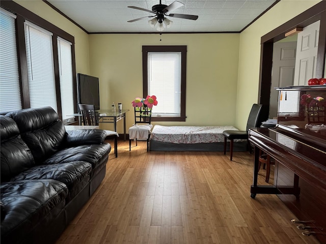 39 Crescent Pl, Middletown, NY 10940 - bedroom featuring ornamental molding, wood finished floors, and a ceiling fan