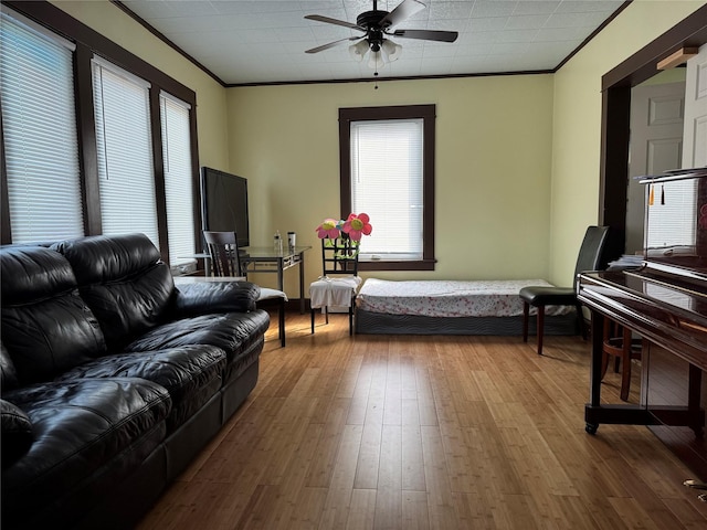39 Crescent Pl, Middletown, NY 10940 - living area featuring ornamental molding, a ceiling fan, and wood finished floors