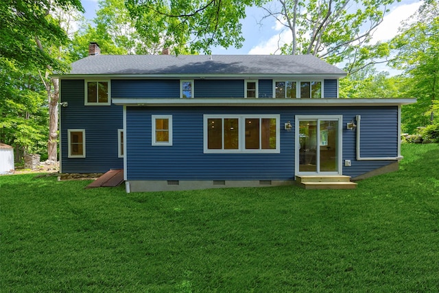 300 Seminary Hill Rd, Carmel, NY 10512 - back of house with entry steps, a chimney, a yard, and crawl space