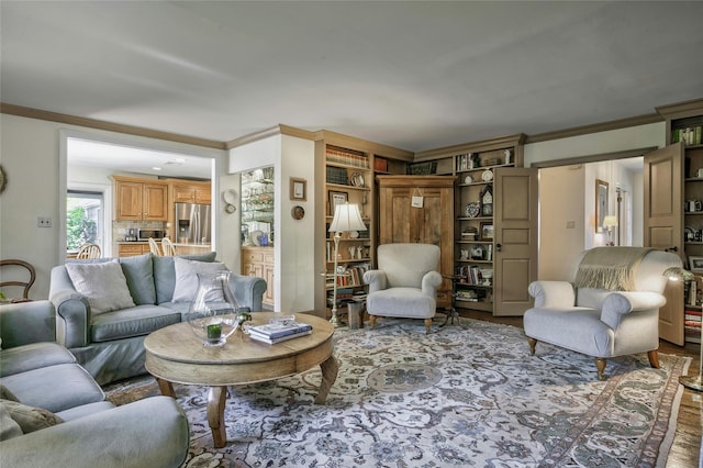 28 Valley Rd, Manhasset, NY 11030 - living room with crown molding and wood finished floors