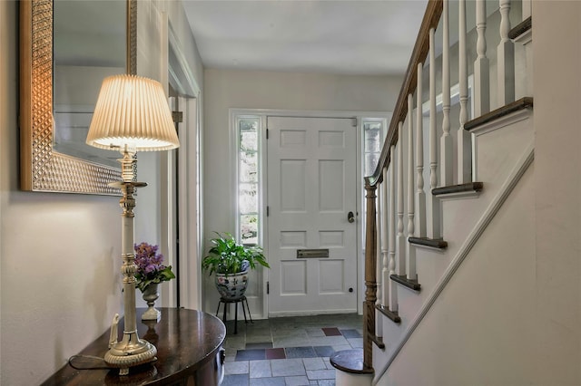 28 Valley Rd, Manhasset, NY 11030 - foyer entrance featuring stone tile flooring and stairs