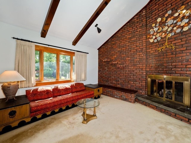 3 Brookland Farms Rd, Poughkeepsie, NY 12601 - carpeted living area featuring brick wall and a brick fireplace