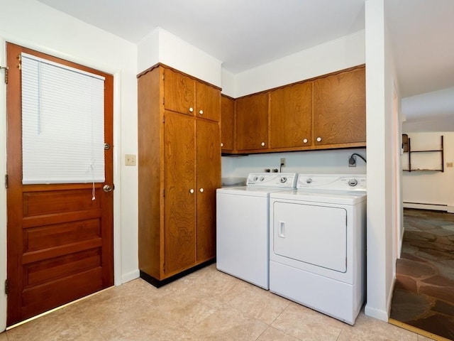 3 Brookland Farms Rd, Poughkeepsie, NY 12601 - washroom with washer and clothes dryer, cabinet space, and a baseboard radiator