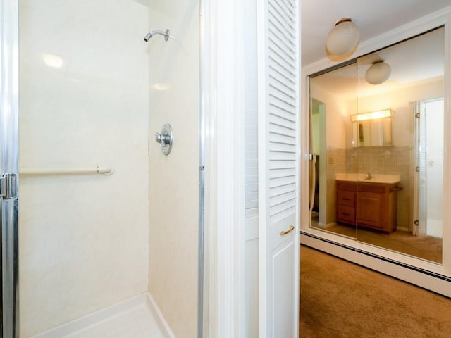 3 Brookland Farms Rd, Poughkeepsie, NY 12601 - full bath with baseboard heating, a shower stall, and vanity