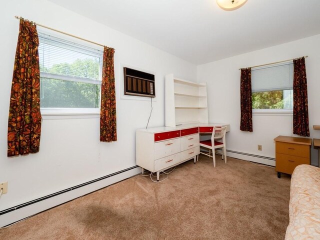 3 Brookland Farms Rd, Poughkeepsie, NY 12601 - bedroom with a baseboard heating unit, light colored carpet, and a wall unit AC