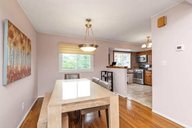 19 Alan Ct, Plainview, NY 11803 - dining space with light wood-style flooring, a chandelier, and baseboards