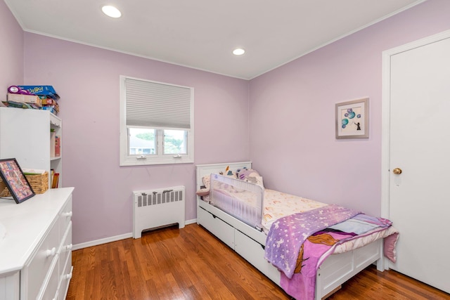19 Alan Ct, Plainview, NY 11803 - bedroom with radiator heating unit, wood finished floors, recessed lighting, baseboards, and crown molding