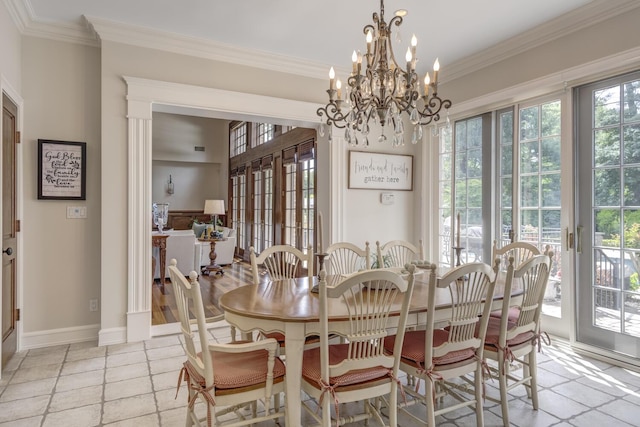 220 Elderfields Rd, Manhasset, NY 11030 - dining area with baseboards, ornamental molding, and a chandelier