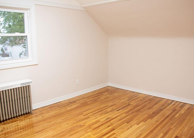 11 Shine Pl, Valley Stream, NY 11581 - additional living space featuring radiator, light wood-style flooring, vaulted ceiling, and baseboards