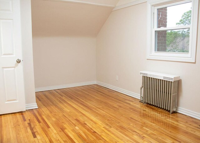 11 Shine Pl, Valley Stream, NY 11581 - additional living space with radiator, lofted ceiling, light wood-style flooring, and baseboards
