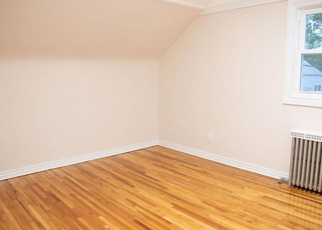 11 Shine Pl, Valley Stream, NY 11581 - spare room with radiator heating unit, light wood-style floors, baseboards, and lofted ceiling