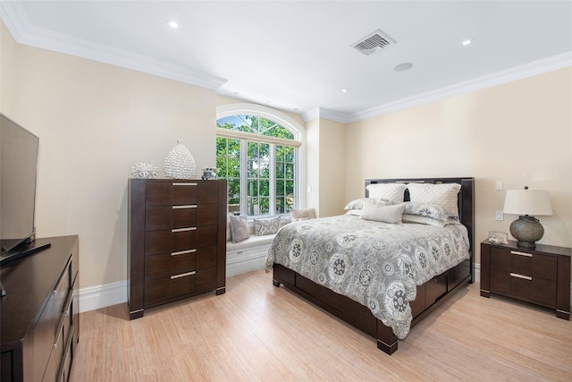 158-44 87th St, Howard Beach, NY 11414 - bedroom with light wood-style floors, ornamental molding, baseboards, and recessed lighting