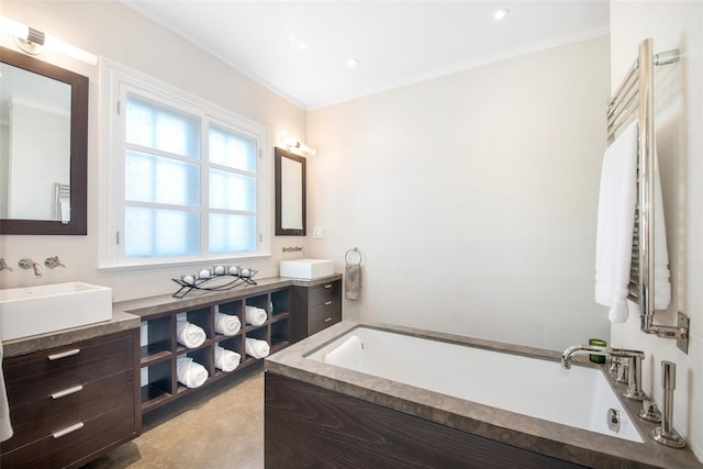 158-44 87th St, Howard Beach, NY 11414 - full bath with a bath, vanity, radiator heating unit, and recessed lighting