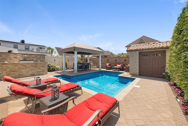 158-44 87th St, Howard Beach, NY 11414 - view of swimming pool featuring outdoor lounge area, a patio area, and a fenced backyard