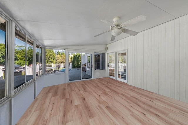 20 Vineyard Way, Mount Sinai, NY 11766 - unfurnished sunroom with a ceiling fan, lofted ceiling, and plenty of natural light