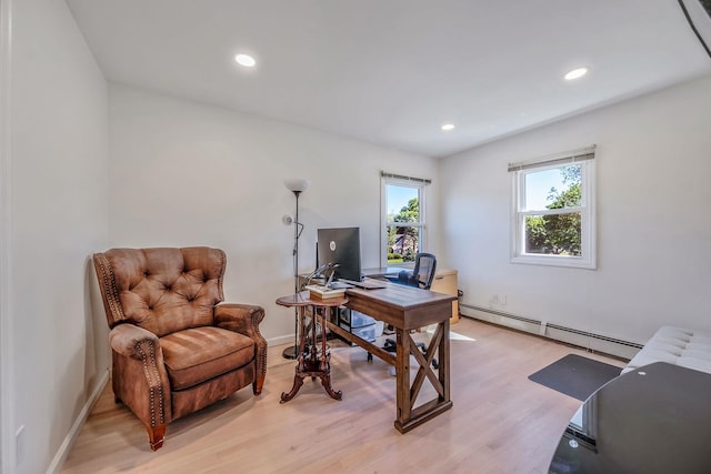 20 Vineyard Way, Mount Sinai, NY 11766 - home office with baseboard heating, light wood finished floors, recessed lighting, and baseboards