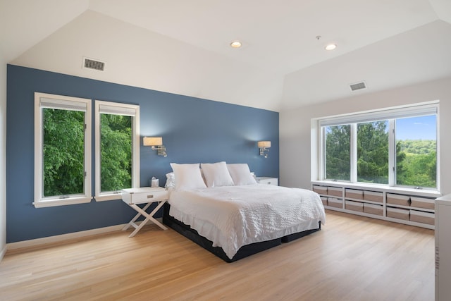 43 Random Farms Cir, Chappaqua, NY 10514 - bedroom with vaulted ceiling, light wood-type flooring, and recessed lighting