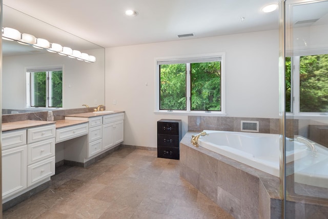 43 Random Farms Cir, Chappaqua, NY 10514 - full bathroom with vanity, a garden tub, and recessed lighting