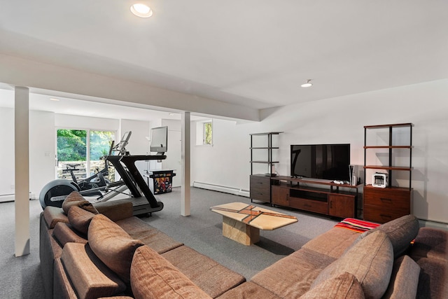 43 Random Farms Cir, Chappaqua, NY 10514 - carpeted living area with a baseboard radiator and recessed lighting