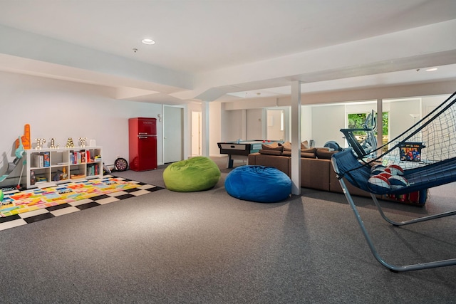 43 Random Farms Cir, Chappaqua, NY 10514 - exercise room featuring billiards, recessed lighting, and carpet flooring