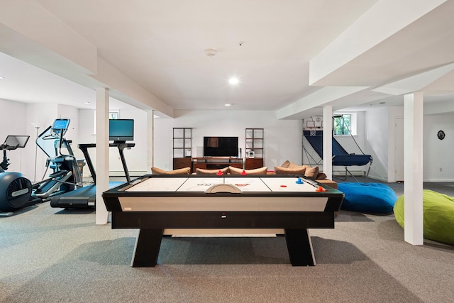 43 Random Farms Cir, Chappaqua, NY 10514 - rec room featuring carpet flooring and recessed lighting