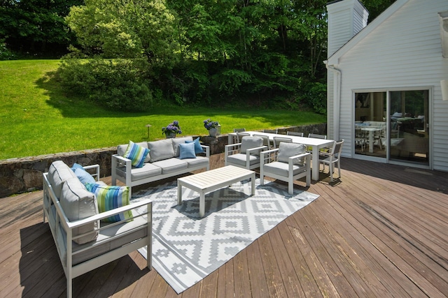 43 Random Farms Cir, Chappaqua, NY 10514 - deck with outdoor lounge area, outdoor dining area, and a lawn