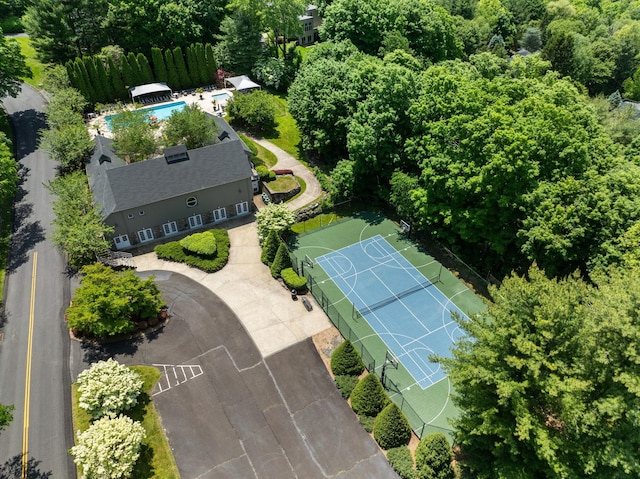 43 Random Farms Cir, Chappaqua, NY 10514 - drone / aerial view of a pool
