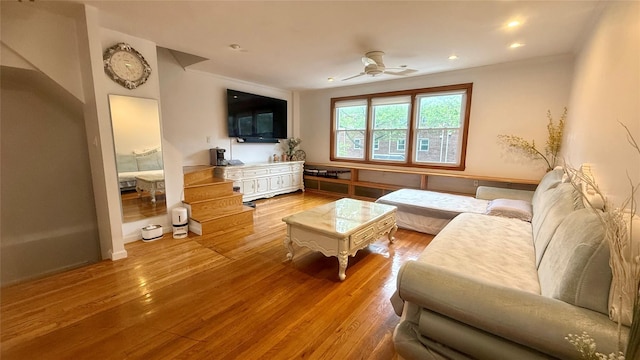 154-6 64th Ave, Flushing, NY 11367 - living room with ceiling fan, wood finished floors, and recessed lighting