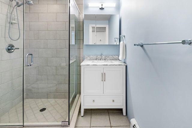 5 Ponds Rd, Water Mill, NY 11976 - full bathroom with a shower stall, tile patterned floors, and vanity